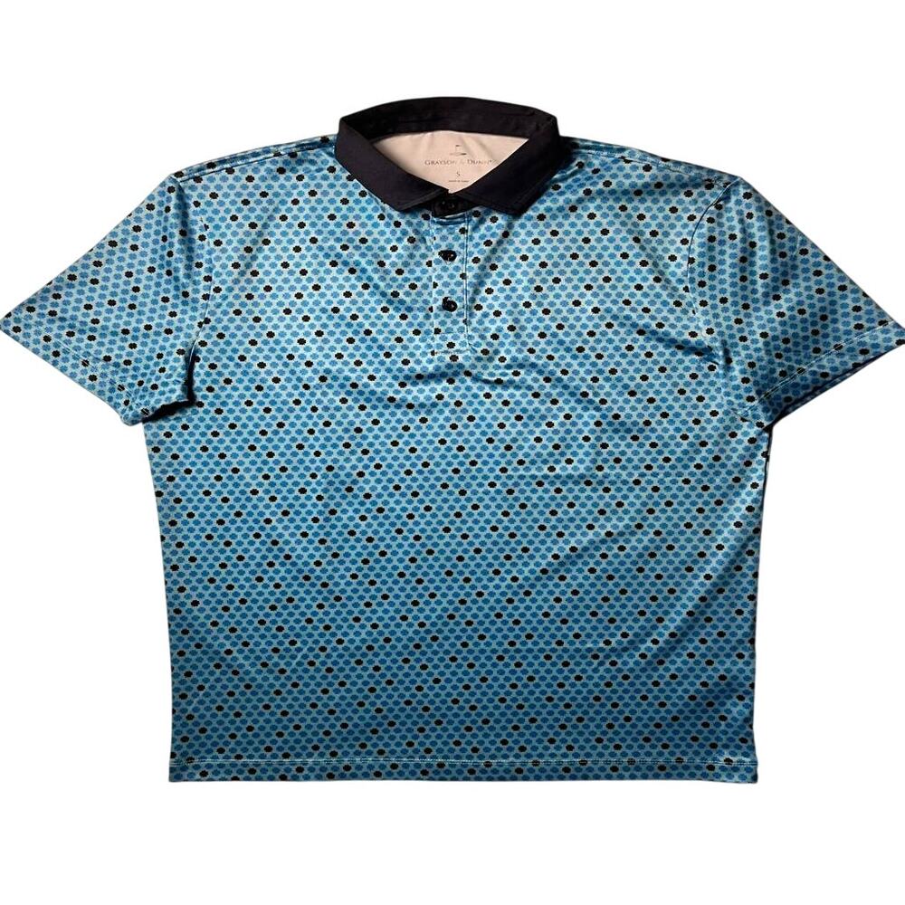 Grayson & Dunn Performance Golf Polo Men's S Blue Lucky Clover AOP Stretch Cool
